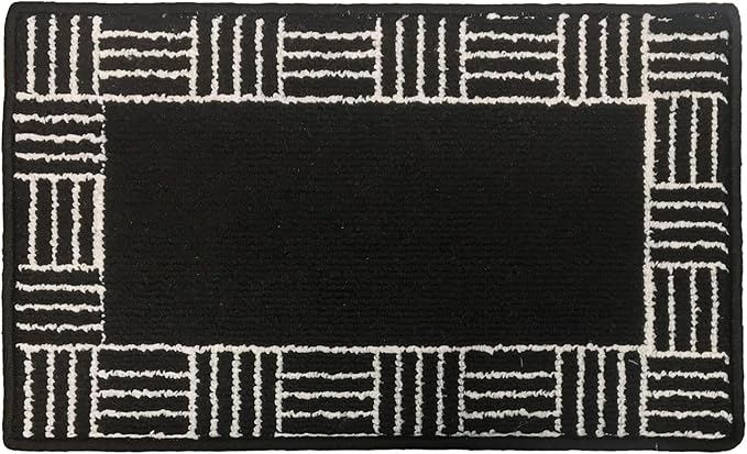 Border Stripes Design Floor Mat 17" x 28", Door Entrance Area Rug, Soft Non-Skid, (Black)