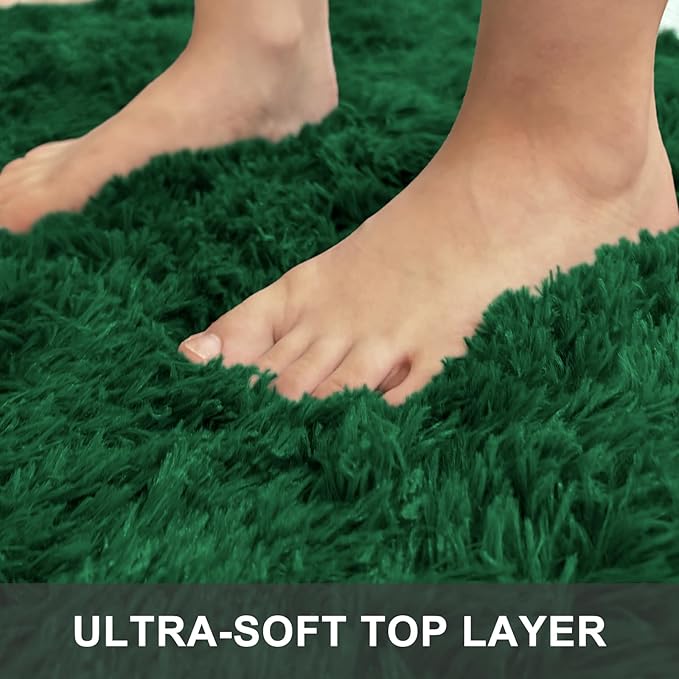 OLANLY 6x9 Machine Washable Large Area Rugs for Living Room, Bedroom, Soft Fluffy Shaggy Bedside Rug, Indoor Floor Carpet for Kids Girls and Boys, Dorms, Nursery, Home Decor Aesthetic, Dark Green