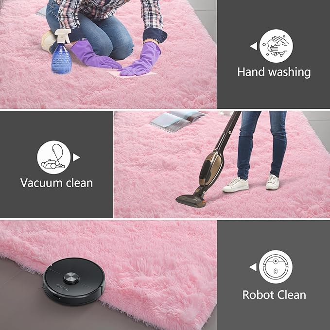 Shag Area Rugs for Bedroom Living Room,6X9 Ultra Soft Fluffy Area Rugs for Dorm, Indoor Carpet Nursery Rugs for Kids Girl Room Home Decor, Pink