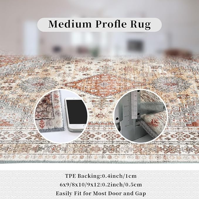 Rug for Living Room-Washable Area Rugs 5'x7' for Bedroom, Ultra-Soft Non-Shedding Faux Wool Vintage Design Boho Low Pile Mat Throw Carpet,Stain Resistant Rugs with Non-Slip Backing（Light Color）