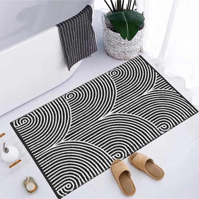 Tiffasea Front Door Mat 2'x3', Machine Washable Welcome Mats Cotton Woven Small Rug Reversible Indoor Outdoor Rugs Layered Floor Mat for Entryway/Kitchen/Bathroom/Bedroom(Black and White)