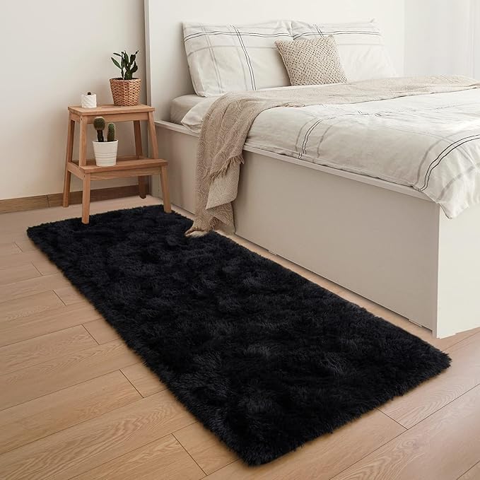 YJ.GWL Area Rugs for Bedroom, 2x3 Door Mat Washable Small Black Bedside Rug,Fluffy Shaggy Entryway Rugs for Living Room, Shag Indoor Floor Carpet for Kids Boy and Girls, Home Decor Aesthetic