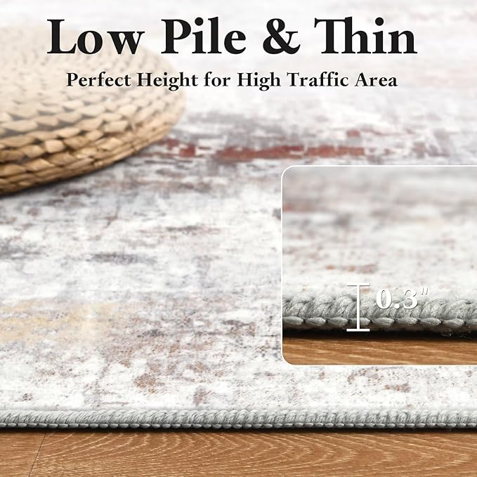 Washable Abstract Rug, 2x3 Small Modern Area Rugs with Non-Slip Rubber Backed for Kitchen, Thin but Soft Throw Carpet Bedroom Entryway Front Door Decor, Rusty Brown