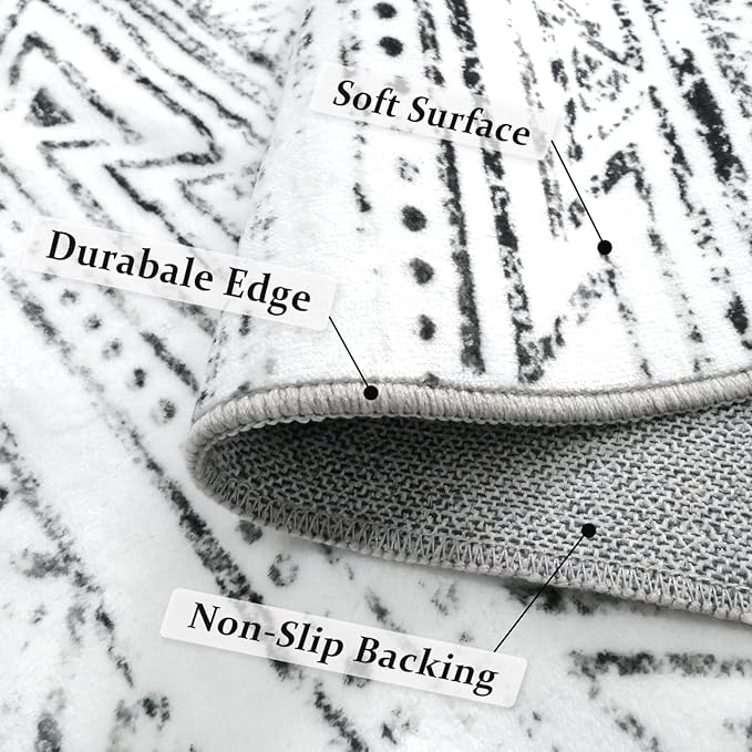 Area Rug 5x7, Vintage Moroccan Washable Rugs, Anti-Slip Backing Rugs for Living Room, Foldable Geometric Carpet for Bathroom Kitchen Laundry Room Decor
