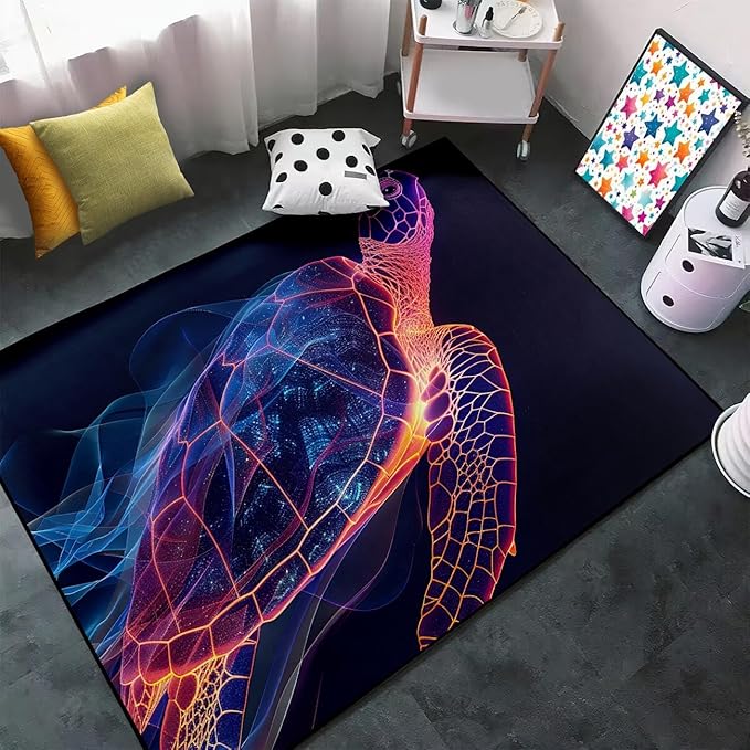 Sea Turtle Coastal Rug - Kids Sea Turtle Rugs for Bedroom Ripple Ocean Life Theme Carpet for Living Room Classroom, 4.5x6 Feet