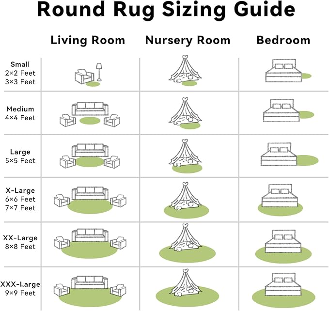 OLANLY Grass Green Round Rugs for Bedroom - Machine Washable, 8x8 Feet Circle Area Rugs for Living Room, Soft Fluffy Shaggy Carpet for Teen Girls and Boys, Dorms, Nursery Rooms, Home Decor Aesthetic
