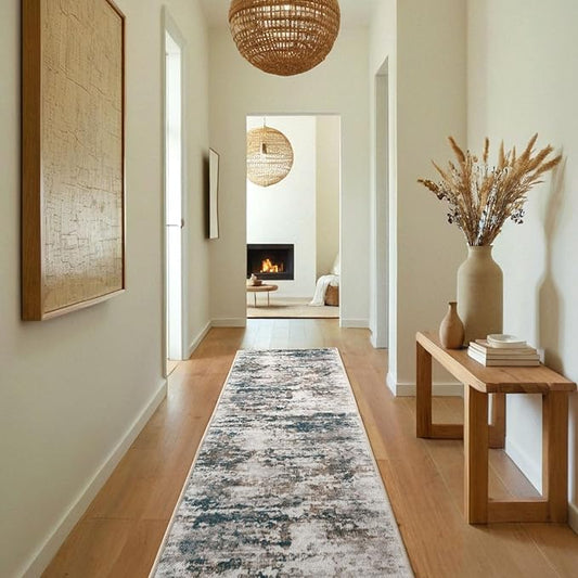 Abstract Washable Runner Rug, 2x8 Hallway Runner Rugs, No Pile, Tear and Stain Resistance, Non-Slip, Hand Woven Style Thin Kitchen Runners for High Traffic Hallway Entrance Laundry- Multi