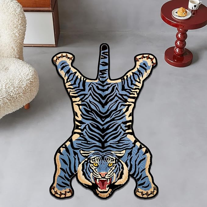 Tiger Printed Skin Area Rugs, Non- Slip Rug for Bathroom, Tiger Door Mat, Machine Washable Carpet for Bed Room C03