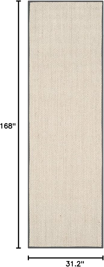 SAFAVIEH Natural Fiber Collection Runner Rug - 2'6" x 14', Marble & Dark Grey, Border Sisal Design, Easy Care, Ideal for High Traffic Areas in Living Room, Bedroom (NF143D)