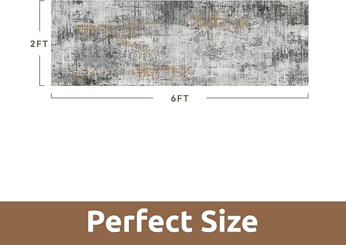 AMOAMI 2 x 6 Hallway Runner Rug Non Slip Super Soft Runner Rugs Machine Washable Low Pile Modern Abstract Runners for Hallways for Bedroom Laundry Room Kitchen, Grey