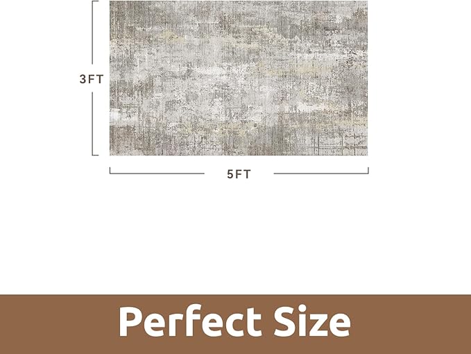 3 x 5 Rug Small Non Slip Area Rug Ultra Soft Machine Washable Low Pile Modern Abstract Area Rugs for Bedroom Living Room Entryway Kitchen Bedside, Beige