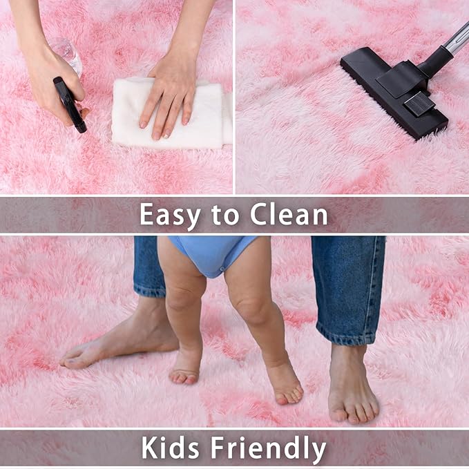 Large Rugs 8x10 Area Rugs for Living Room,Plush Fluffy Carpets for Boy and Girls Room, Modern Soft Shag Rug for Bedroom, Non Slip, Indoor Carpet for Kids Dorms Home Office Decor, Pink