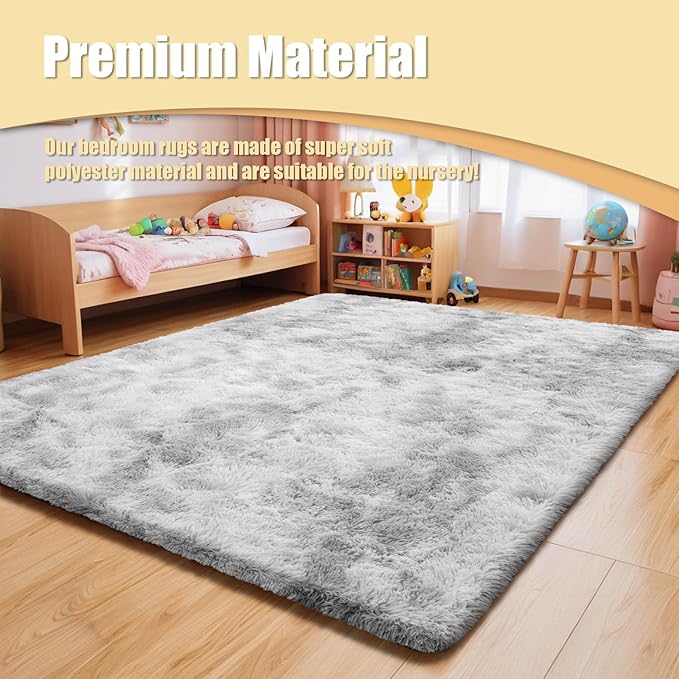 6x9 Fluffy Area Rug for Living Room,Shag Area Rugs for Bedroom,Soft Fuzzy Rug Non-Shedding Indoor Plush Carpet for Kids Bedroom Nursery Dorm Home Decor,Mottling Grey