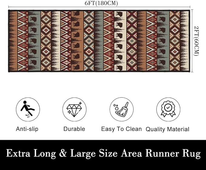 Rustic Cabin Wildlife Long Runner Rug 2x6 Throw Rug,Bear Moose Deer Country,Vintage Area Rug Washable Hallway Rugs Non-Slip Farmhouse Floor Carpet Runner for Bedroom Laundry Room Entrance Door Mat