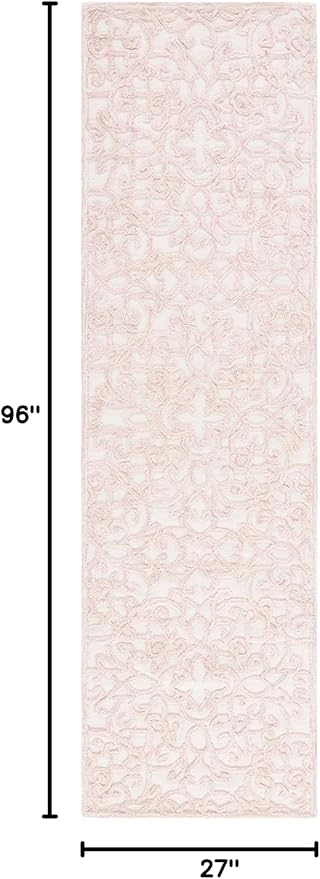 SAFAVIEH Trace Collection Runner Rug - 2'3" x 8', Ivory & Pink, Handmade Scroll Wool, Ideal for High Traffic Areas in Living Room, Bedroom (TRC103U)