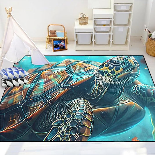 Sea Turtle Rug for Bedroom - Sea Turtle Ocean Animal Prints Carpet Rug for Kids Boys Underwater Ocean Theme Decor, 5x7 Feet