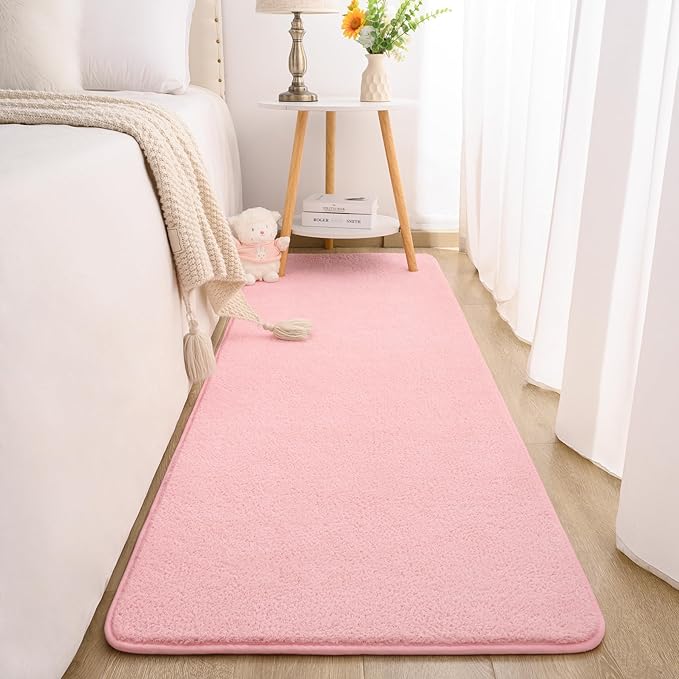 Keeko 2x6 Runner Rug, Pink Bedroom Bedside Runner Rug Small Carpet Living Room Area Throw Rugs for Hallway Soft Indoor Memory Foam Rugs for Teen Kids Classroom Nursery Dorm Laundry Room Decor