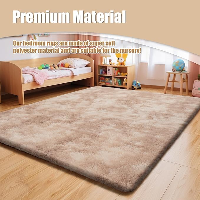 6x9 Fluffy Area Rug for Living Room,Shag Area Rugs for Bedroom,Soft Fuzzy Rug Non-Shedding Indoor Plush Carpet for Kids Bedroom Nursery Dorm Home Decor,Mottling Beige