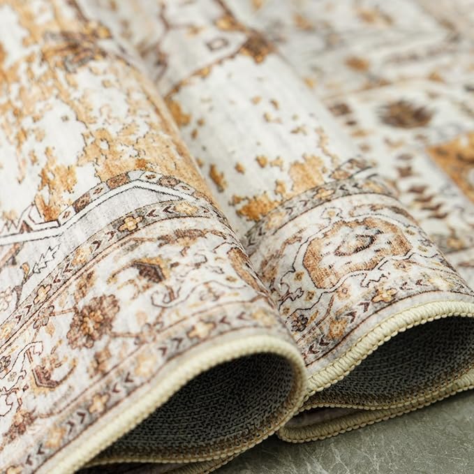 RUUGME Washable 5x7 Area Rugs - Large Rugs for Living Room Stain Resistant Carpet Vintage Tribal Rugs for Bedroom with Non Slip Backing Home Decor Floor Decoration Mat (5x7 Yellow)
