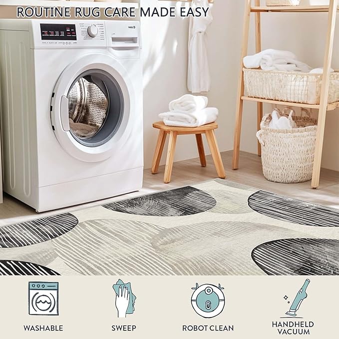 2x3 Entryway Rug Abstract Minimalist Black Beige Circle Design Neutral Area Rug Ultra-Thin Small Carpet Bathroom Non Slip Indoor Entrance Low Pile Door Mat Kitchen Stain Resistant Washable Machine