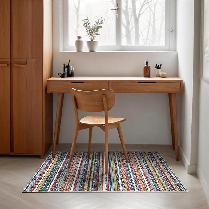 Washable 2x3 Area Rug - Vintage Rugs for Entryway Soft Indoor Carpet for Bedroom Kitchen Low Pile Floor Mat with Non Slip Backing - 2x3 Multi