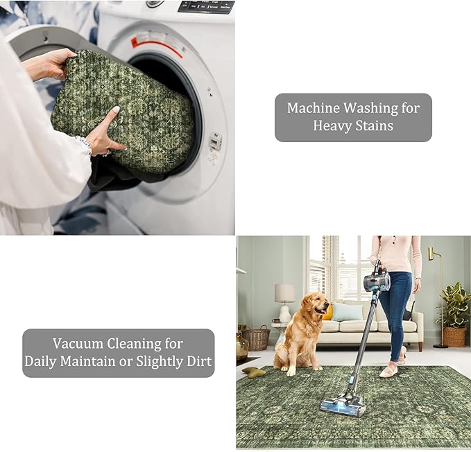 Morebes Vintage Washable Kitchen Rugs Non Slip,2x6 Runners for Hallways,Floral Boho Bathroom Runner Rug,Non Shedding Soft Throw Carpet for Laundry Floor Indoor, Grayish Green