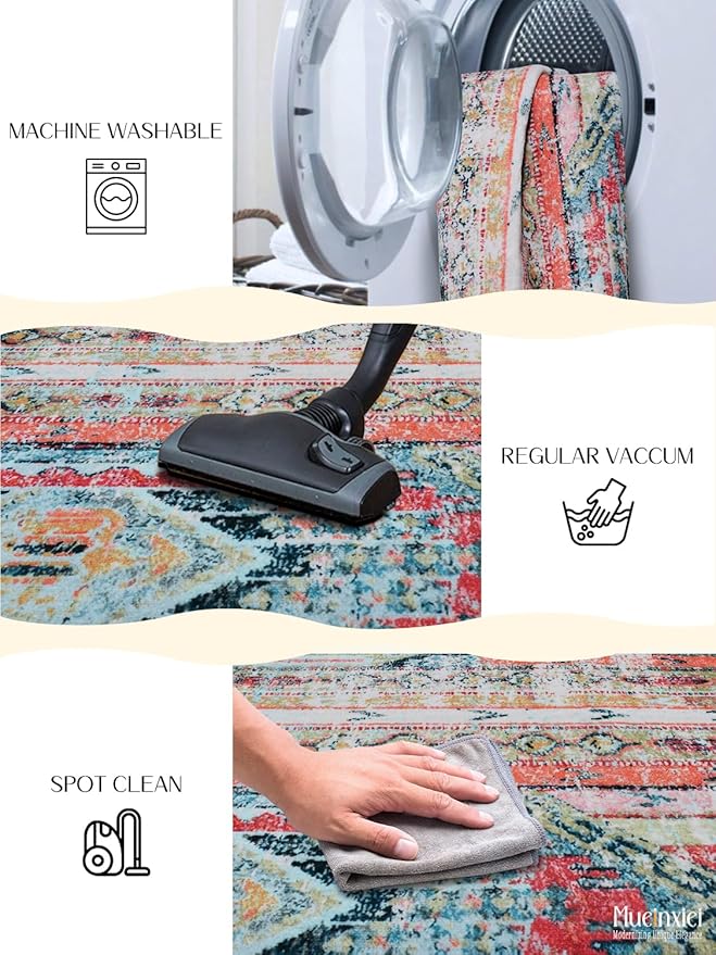 2x3 Modern Abstract Area Rug - Non-Slip Machine Washable Low-Pile Carpet for Living Room, Bedroom, Entryway | Geometric Door Mat, Indoor Decor Small Spaces Kitchen