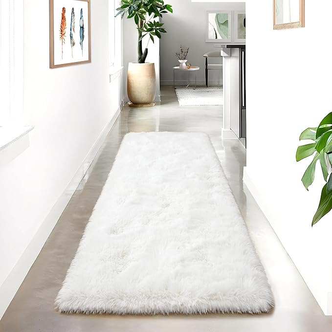 Noahas Cream White Runner Rug for Hallway,2'x6' Long Area Rugs for Bedroom Living Room,Non Slip Thick Shag Floor Carpet for Entryway Kitchen Dorm Nursery Bedside Kids Room