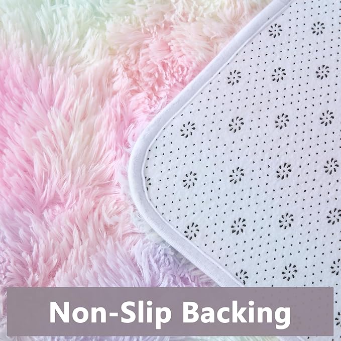 Rugs for Girls Bedroom Living Room: 5x7 Shag Fuzzy Area Rug for Kids Playroom,Pastel Plush Shaggy Carpet for Nursery Baby Toddler Dorm Room