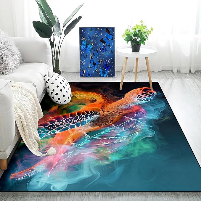Sea Turtles Carpet Rugs - Kids Sea Turtle Coastal Rug for Bedroom Ocean Life Theme, 2'5"×4'
