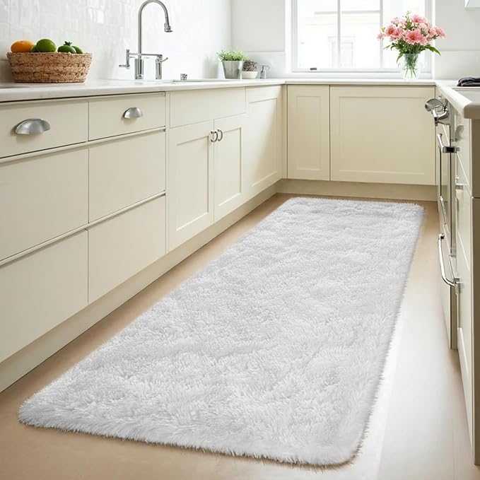 Zentavio Runner Rugs for Hallway 2x6 Shag Soft Bedroom Bedside Rugs Non Slip Fluffy Carpet for Kids Girls Boys Home Decor Aesthetic Dorm Nursery White