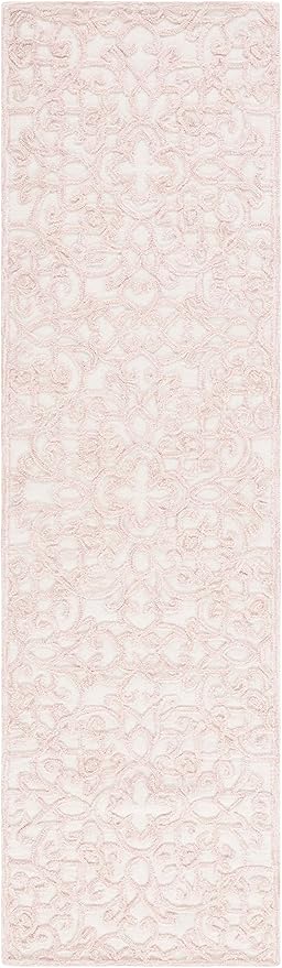 SAFAVIEH Trace Collection Runner Rug - 2'3" x 8', Ivory & Pink, Handmade Scroll Wool, Ideal for High Traffic Areas in Living Room, Bedroom (TRC103U)