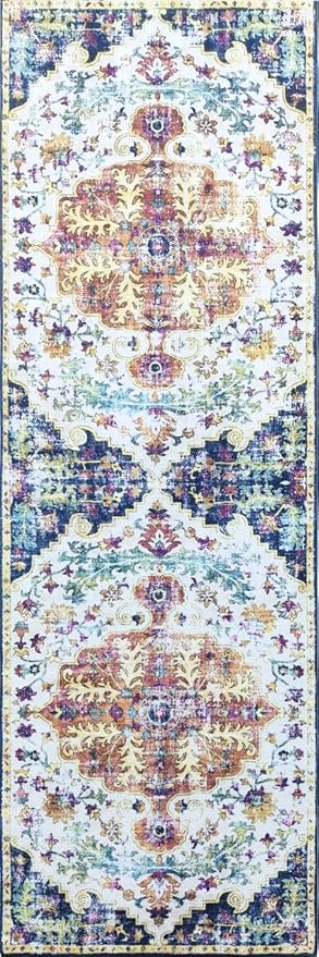Washable Runner Rug 2x6 Non Slip Machine Washable Boho Hallway Runner Rug, Low Pile Bohemian Rugs for Entryway, Corridor and Kitchen