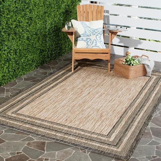 SAFAVIEH Courtyard Collection 5'3' x 7'7' Natural / Black CY8475 Indoor/ Outdoor Patio Backyard Mudroom Area Rug