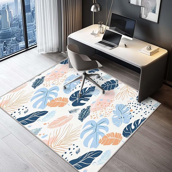 4x6 Rug Boho Botanical Tropical Leaf White Area Rug Bedroom Ultra-Thin Soft Low Pile Large Carpet Living Room Non Slip Dining Room Office Stain Resistant Washable Machine