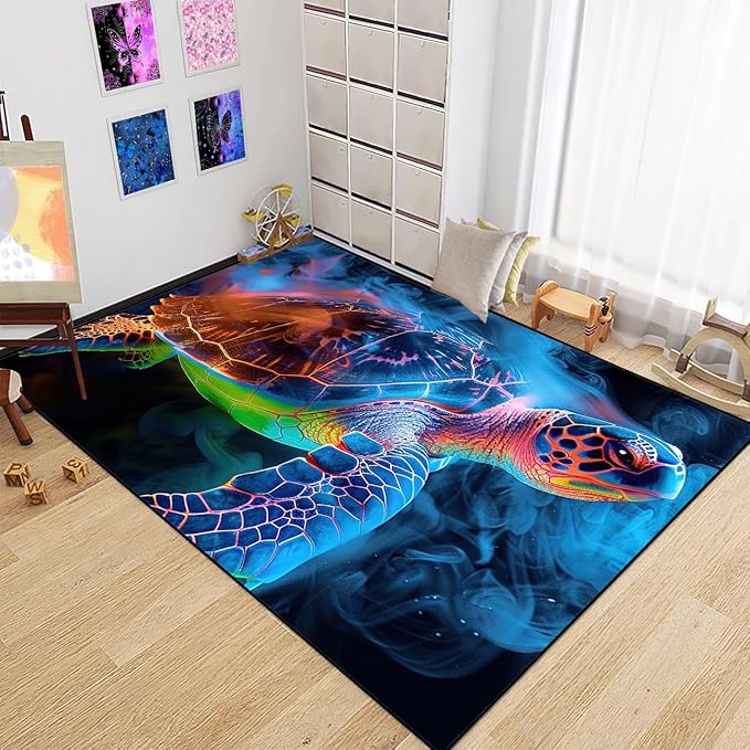 Sea Turtle Rugs for Kids - Sea Turtle Area Rugs for Kids 4'×5' Ocean Life Turtles Carpet