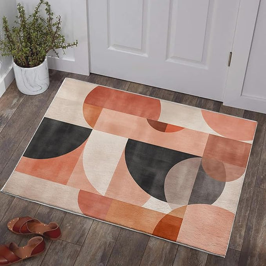 2x3 Area Rugs for Living Room Machine Washable Geometric Boho Rug Non Slip Printed Mid Century Rug Carpet Friendly Modern Rug for Bathroom Bedroom Dining Room Kitchen