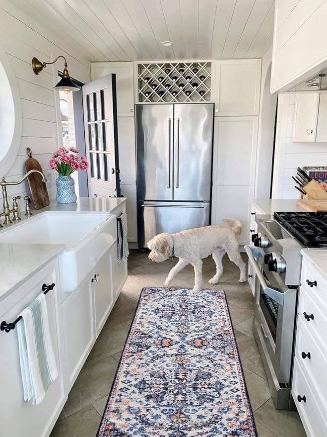 Lahome Washable Runner Rug, 2x5 Bohemian Kitchen Rug Runners Low Pile Bathroom Runner Rugs with Rubber Backing, Printed Throw Carpet Runner for Laundry Room Hallway Bedside, Blue Purple/Multi