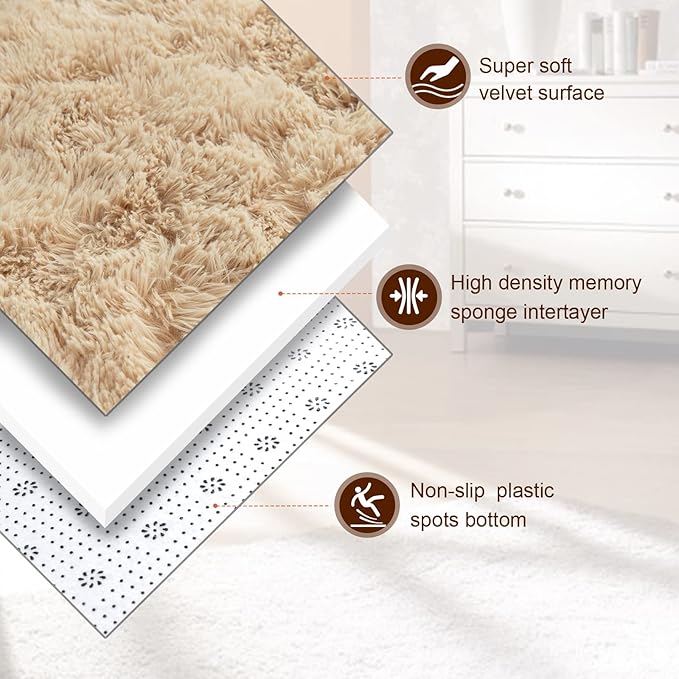 TWINNIS Super Soft Shaggy Rugs Fluffy Carpets 8x10 Feet, Indoor Modern Plush Area Rugs for Living Room Bedroom Kids Room Nursery Home Decor, Upgrade Anti-Skid Rectangular Fuzzy Rug, Light Tan