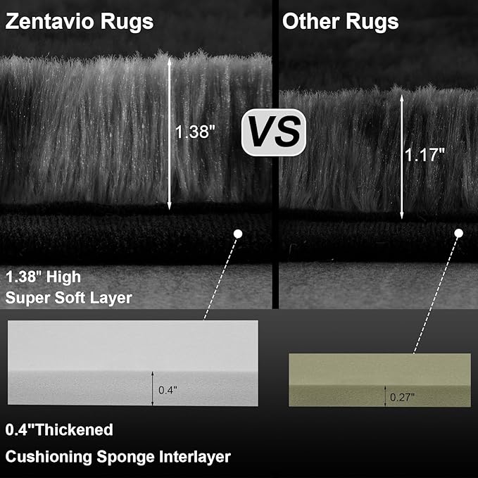 Zentavio Black and Grey Area Rugs for Living Room Large Men Room Carpet 6x9 Bedroom Fluffy Furry Shag Aesthetic Plush High Pile Floor Rug for Kids Room Dorm Home Decor Gray