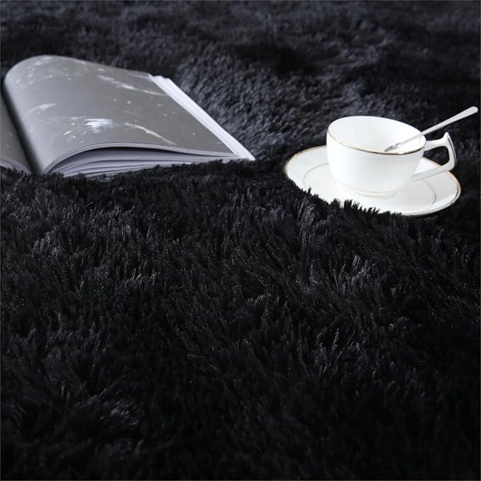 CAIYUECS Shag Area Rug,Indoor Ultra Soft Plush Rugs for Bedroom Living Room, Non-Skid Modern Nursery Faux Fur Rugs for Kids Room Home Decor (4x6 Feet, Black)