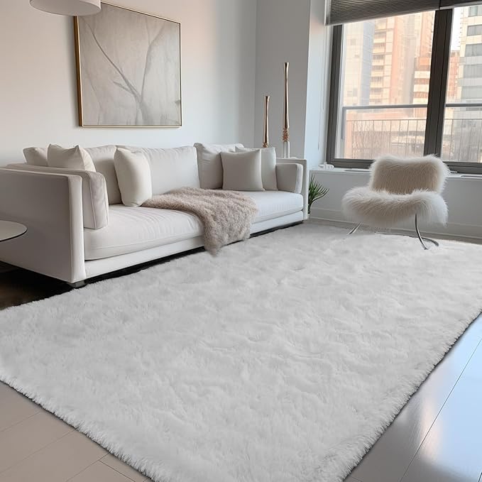 Zentavio White Area Rugs for Bedroom Soft Large Living Room Rugs 5x8 Fluffy Furry Shag Aesthetic Carpet Plush High Pile Floor Rug for Nursery Kids Room Dorm Home Decor
