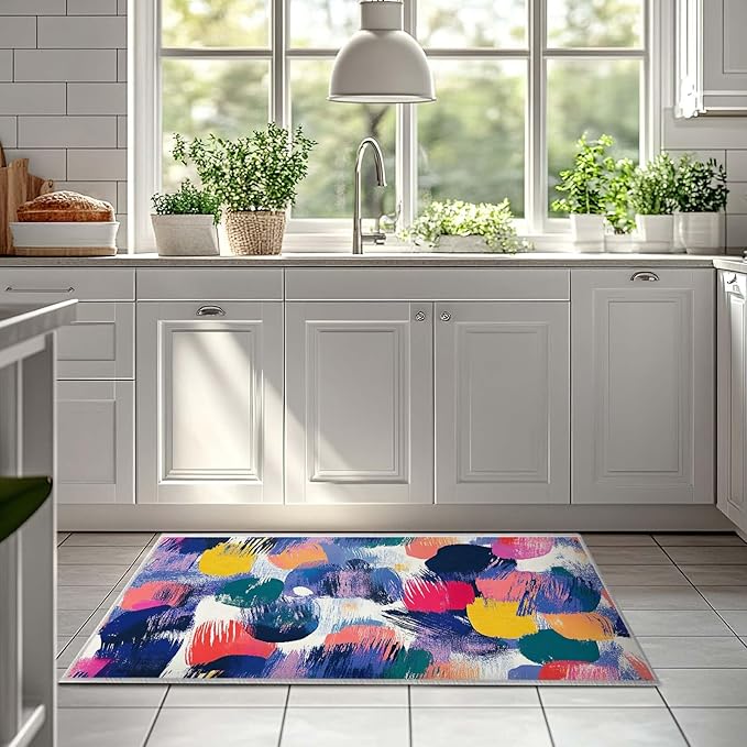 2x3 Entryway Rug Abstract Colorful Area Rug Ultra-Thin Soft Small Carpet Bathroom Non Slip Indoor Entrance Low Pile Door Mat Kitchen Stain Resistant Washable Machine