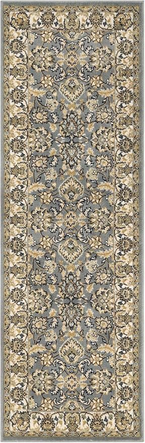 Superior Indoor Runner Rug, Jute Backing, Plush Floral Rugs for Entryway, Kitchen Floors, Office Floor Cover, Traditional Oriental Rugs, Lille Collection, 2' 7" x 8', Grey