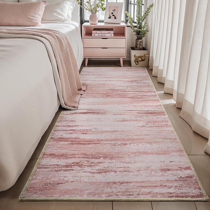 tchdio 2x6 Runner, Modern Abstract Area Rug, Non Slip Rug Runner for Hallways, Soft Indoor Carpet Runner for Bedroom Office Dorm, Pink