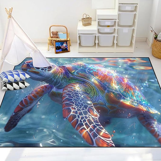 Sea Turtles Rug - Seafloor Turtle Area Rug for Kids 59" L x 39" W Ocean Life Turtles Carpet Rugs for Bedroom Living Room Kids Room Decor Indoor Outdoor