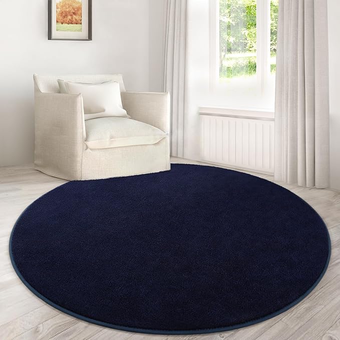 Lascpt Round Rug for Bedroom 6x6, Navy Blue Circle Rug for Living Room Super Soft Thicken Memory Foam Circular Rug, Non-Slip Indoor Area Rug for Modern Home Decor, Round Carpet for Nursery Kid's Room