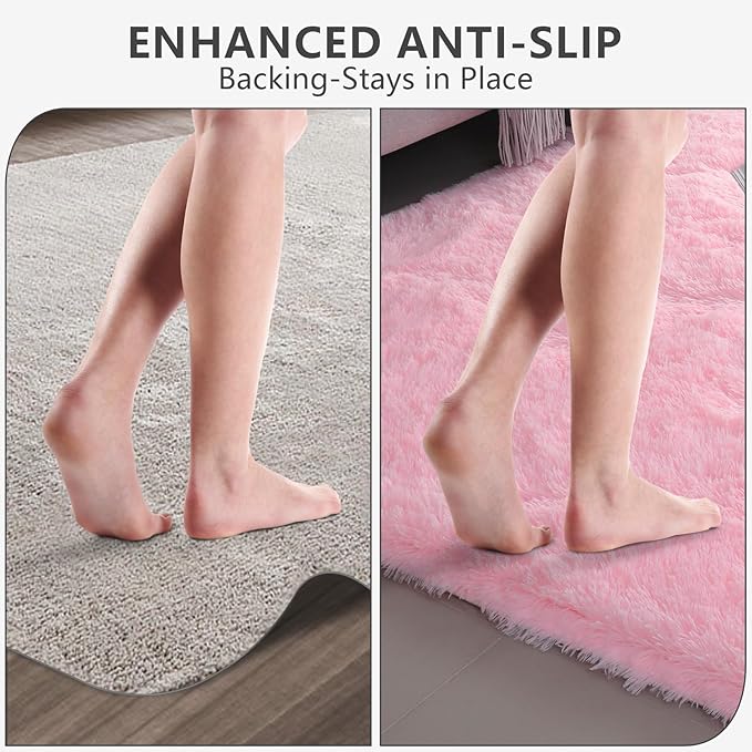 Shag Area Rugs for Bedroom Living Room,4X6 Ultra Soft Fluffy Area Rugs for Dorm, Indoor Carpet Nursery Rugs for Kids Girls Room Home Decor,Pink