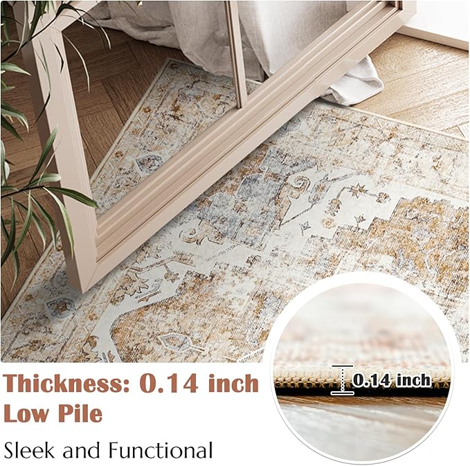 jinchan Runner Rug 2x10 Hallway Rug Kitchen Washable Runner Vintage Mat Retro Lightweight Non-Slip Floor Cover Distressed Thin Carpet for Entryway Bathroom Bedroom Laundry Room Stairway Brick Red