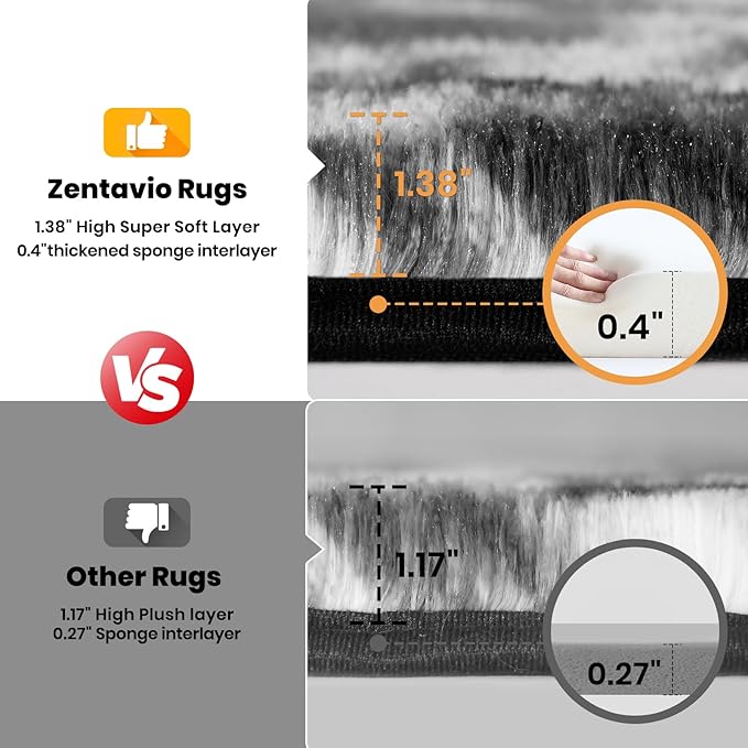 Zentavio Black and White Area Rugs for Living Room Large Rugs for Bedroom 8x10 Soft Carpet Fluffy Furry Shag Aesthetic Plush High Pile Gray Throw Rug for Nursery Kids Room Dorm Tie-Dyed